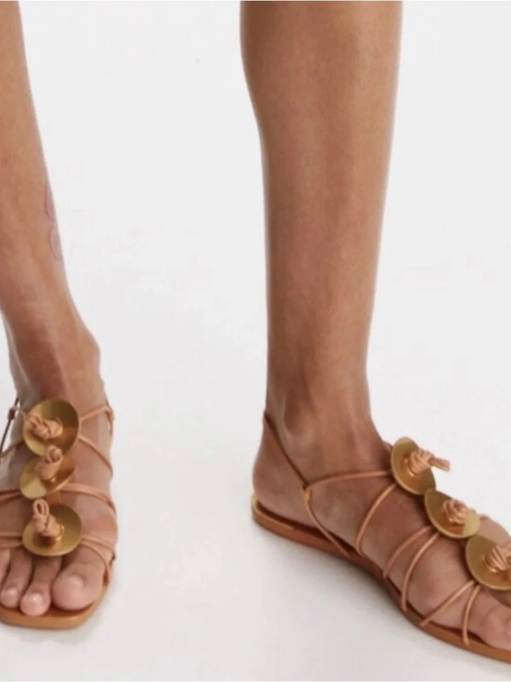 Tory Burch Artisanal Knot Tan Leather Sandal with Gold Accents